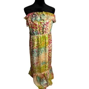 The Limited‎ Maxi Dress Strapless Ruffle Trim Colorful Print Women's Size M